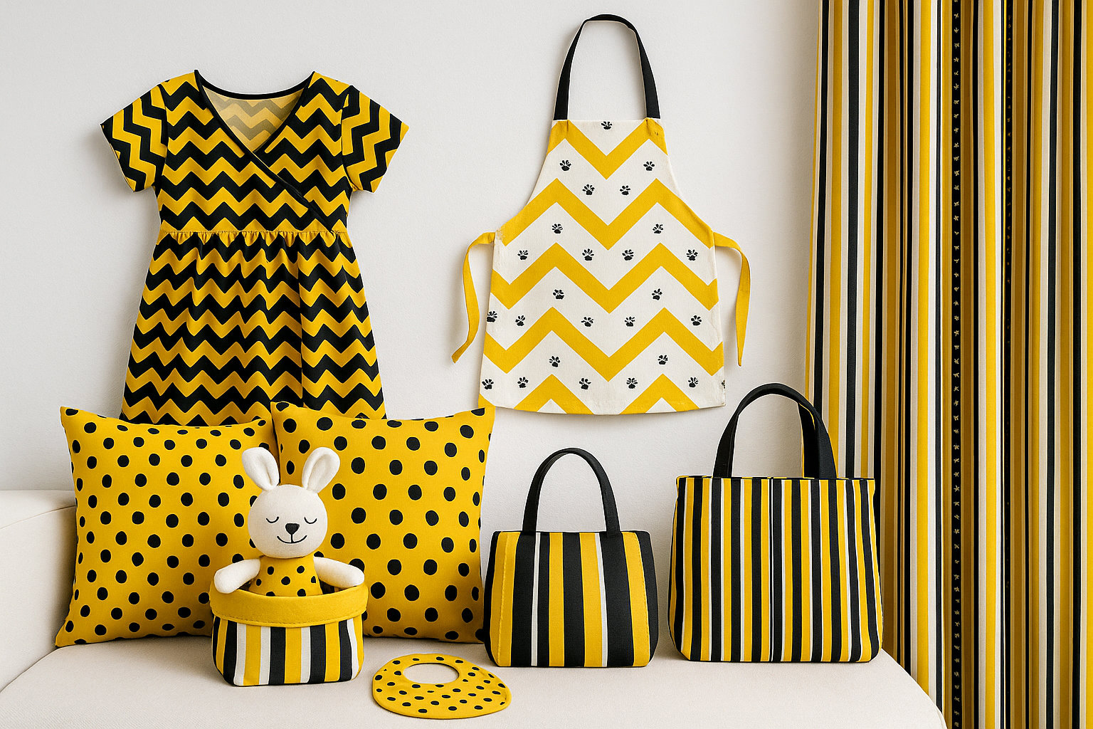 žluto černá kolekce látkových výrobků