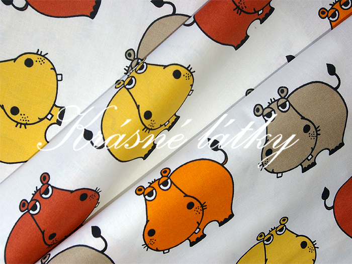 Nezbední hroši  - 100% bavlna vysoké kvality, krásní barevní hrošíci