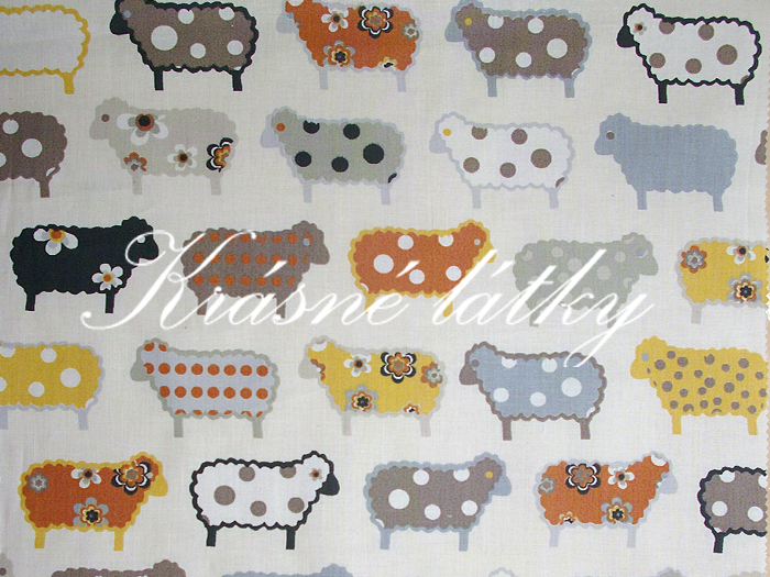 Značková metráž ovečky- velmi pěkný vzor a materiál/bytový textil, hladké plátno