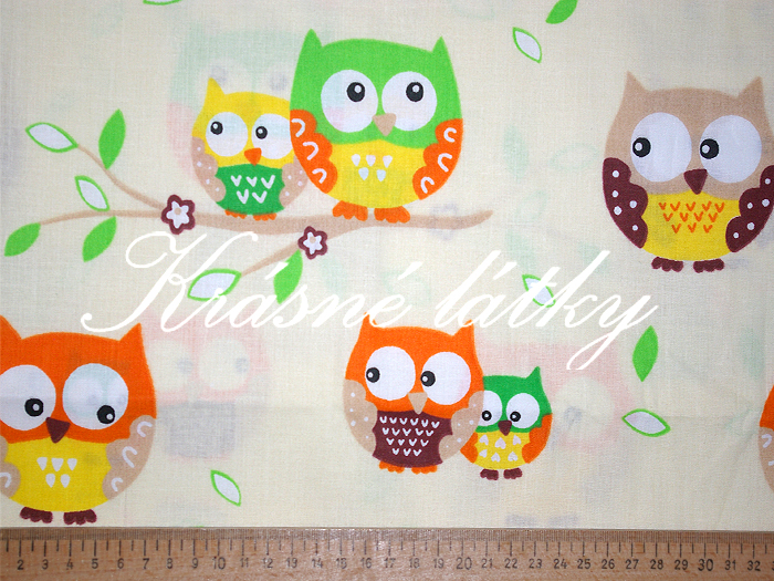 značková metráž v pěkné kvalitě Sovy- š.160 cm 100 % bavlna