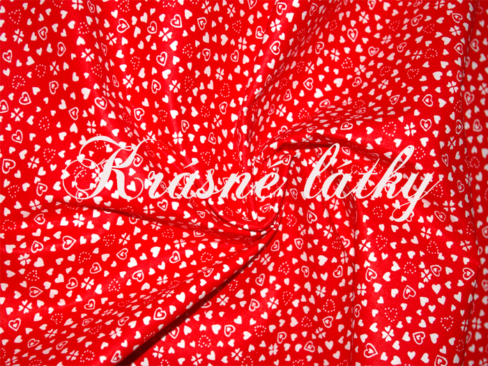 Srdíčka - červený podklad š. 240cm 100% bavlna, krásné hladké plátno