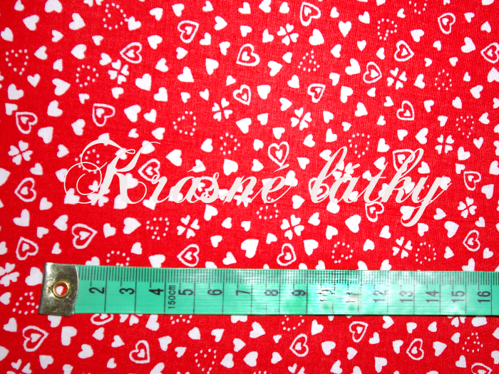 Srdíčka - červený podklad š. 240cm 100% bavlna, krásné hladké plátno