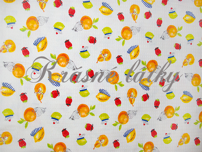 Vaflové piké Ovocný sen - 100% bavlna, š. 240 cm, 250 g/m2