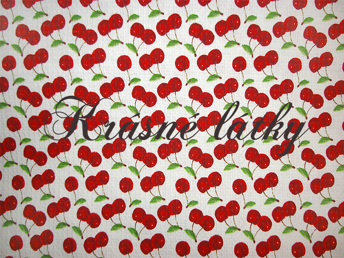 Vaflové piké Třešničky - 100% bavlna, š. 240 cm, 250 g/m2