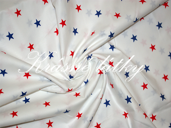 Hvězdy 4,3 cm, červená/šedá/modrá - 100 % bavlna, š.160 cm, 135 g/m2 