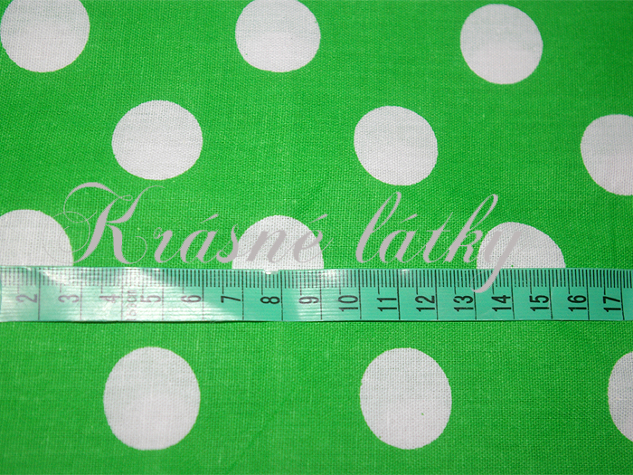 2,5cm puntíky - zelený podklad š. 150 cm, 100% bavlna plátno