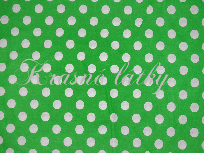 2,5cm puntíky - zelený podklad š. 150 cm, 100% bavlna plátno
