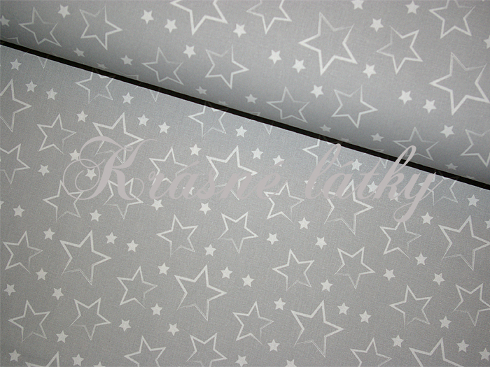 Kouzelnické hvězdy šedý podklad - 100% bavlna, š. 160 cm, 145 g/m2