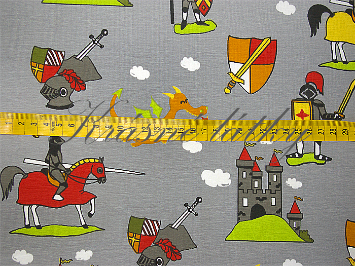 Rytíř, drak, hrad, krémový pozadí bavlna š. 160 cm