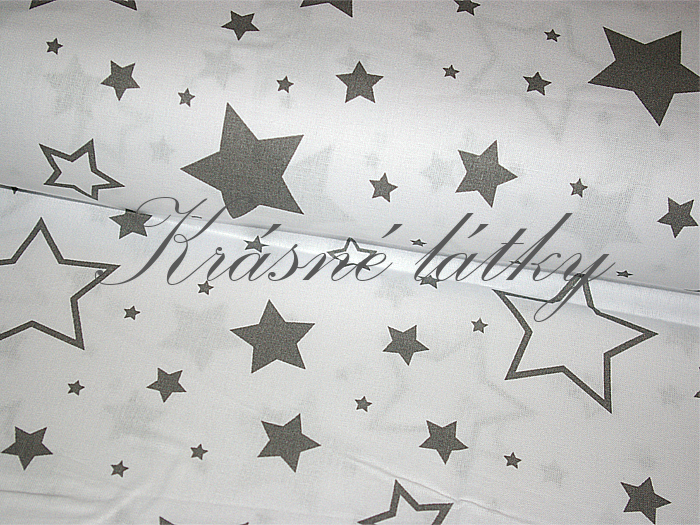 Mušelín Hvězdy šedé š. 160cm 135gr/m2 pěkná kvalita