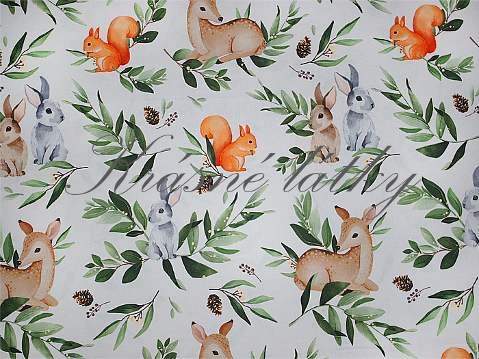 Veverka, zajíčci, srnka - 100 % bavlna, š. 160 cm bavlna, 130 g/m2