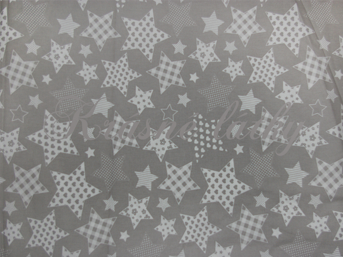 188 x 160 cm Hvězdy bílé-šedý podklad - 100 % bavlna, š. 160 cm, 140 g/m2