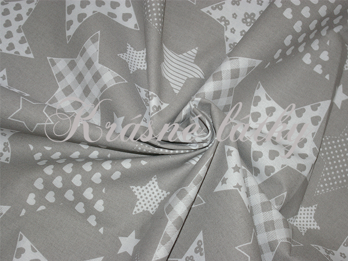188 x 160 cm Hvězdy bílé-šedý podklad - 100 % bavlna, š. 160 cm, 140 g/m2