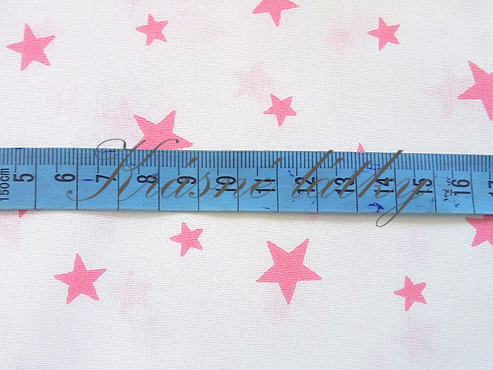 240 x 105 cm Růžové jasné hvězdy na bílé - 100% bavlna, š. 240cm, 140 g/m2