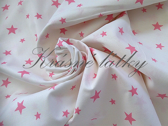 240 x 105 cm Růžové jasné hvězdy na bílé - 100% bavlna, š. 240cm, 140 g/m2