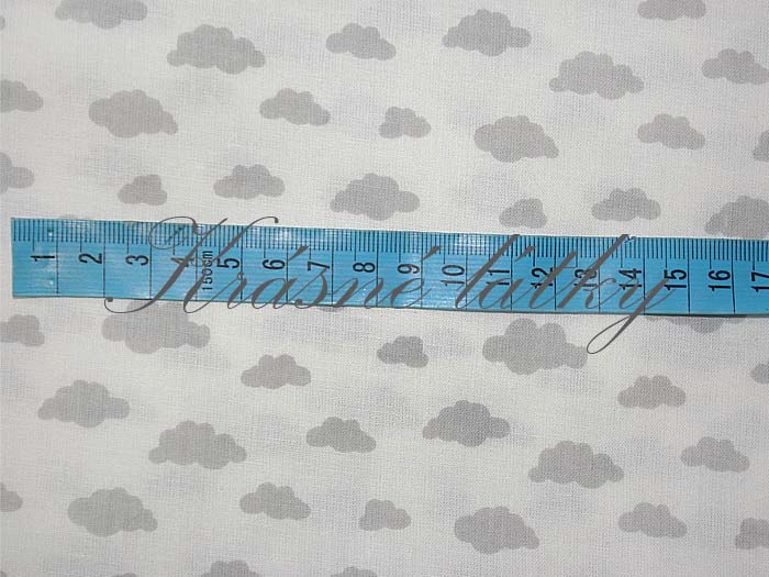Dětská látka, mráčky šedé na bílé, 100% bavlna, š. 160 cm, 135 g/m2, látky metráž 