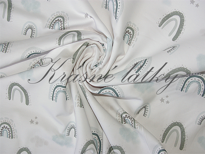 Duha šedo bílá s mráčky - 100% bavlna,  elastan, 150 g/m, bavlněné platno, látky metráž 