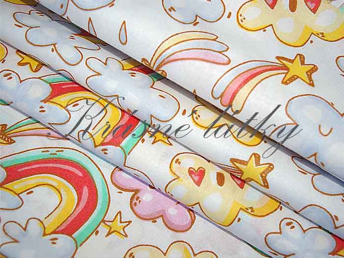 II. jakost Dětská látka duha a mráčky - 100% bavlna - plátno, š. 160 cm, 130 g/m2