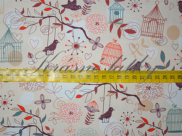 160 x 96 cm Klícka s ptáčky - 100% bavlna, š. 160 cm, 150 g/m2