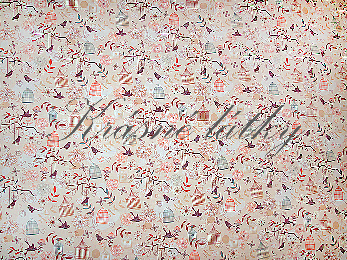 160 x 96 cm Klícka s ptáčky - 100% bavlna, š. 160 cm, 150 g/m2