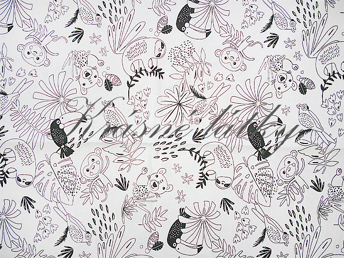 225 x 150 cm Látkové omalovánky Opice a další zvířátka - 100% bavlna, š. 150 cm, 120 g/m2