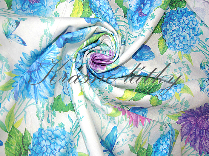 280 cm x 82 cm Astry a Hortenzie - 60% bavlna, 40% polyester, š. 280 cm, 180 g/m2, dětské látky metráž