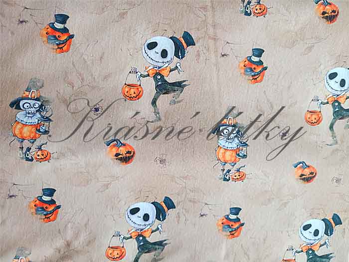 160 x 95 cm Látka Halloween dýně, kostlivec, bavlněné plátno, látky metráž