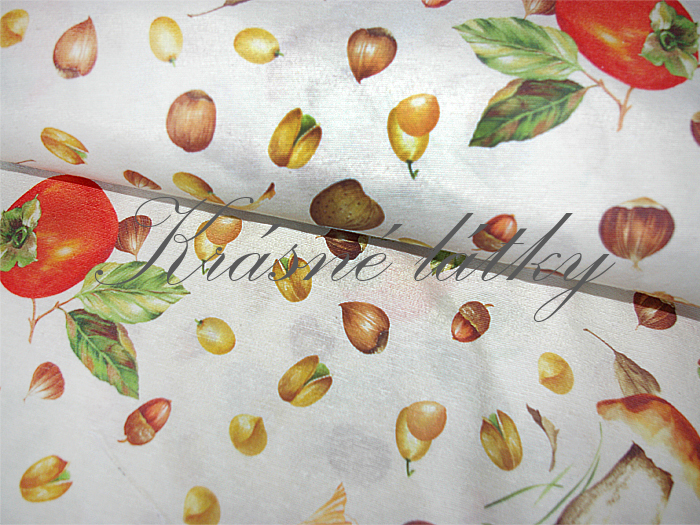 Oříšky a houby - 60% bavlna, 40% polyester, š. 280 cm, 180 g/m2, dětské látky metráž