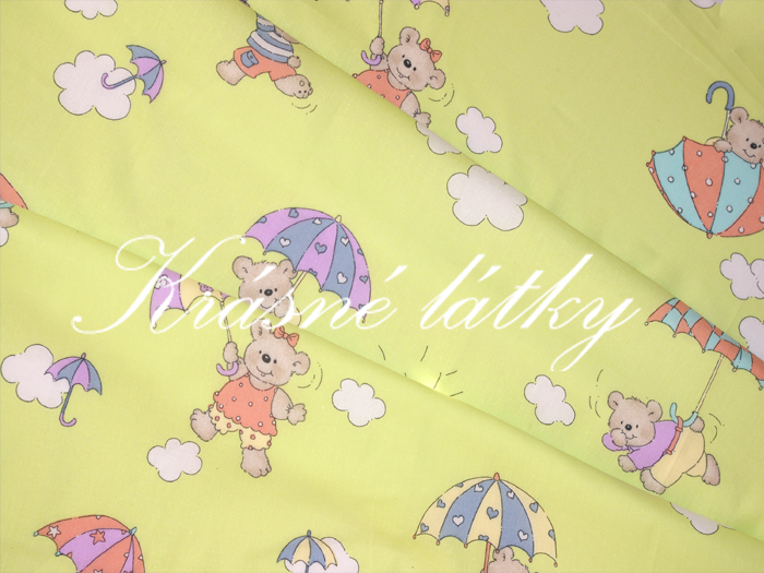 Medvídek s paraplíčkem - bavlněné plátno, dětská metráž na dětské výrobky