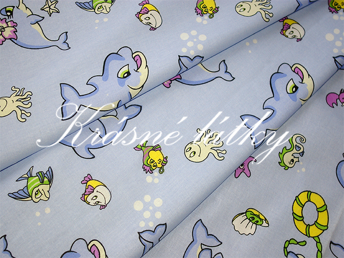 Delfínci - š.220 cm 100% bavlna v pestrých b. na dětské výrobky a dekoraci 