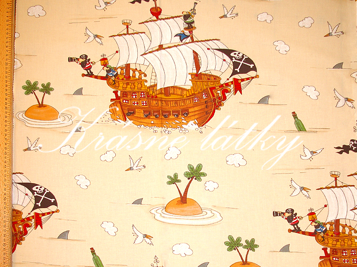 Pirátská loď - 100% bavlna vysoké kvality, š. 160 cm