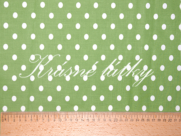 0,8mm puntíky - tmavší zelený podklad š. 140 cm, 100% bavlna