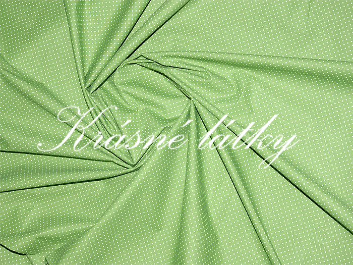 Drobné puntíky 2mm - zelený podklad š. 150 cm, 100% bavlna 