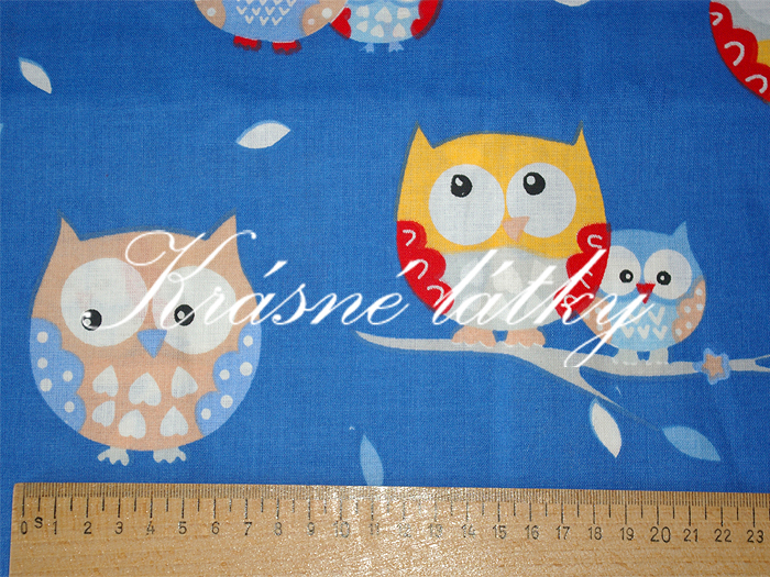 Vyprodáno Sovy- š.160 cm 100% bavlna v pestrých b. na dětské výrobky a dekoraci 