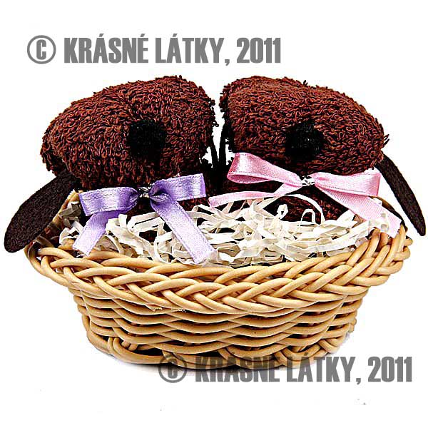 Štěňátka v dekorativním košíčku 2x - bavlněný ručník