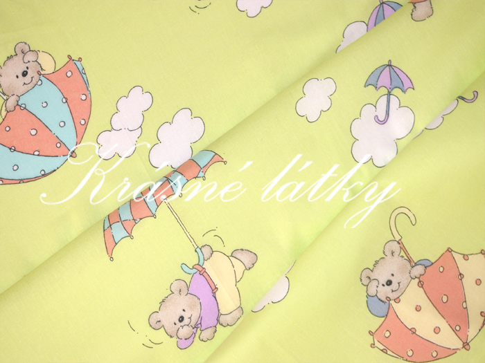 Medvídek s paraplíčkem - bavlněné plátno, dětská metráž na dětské výrobky