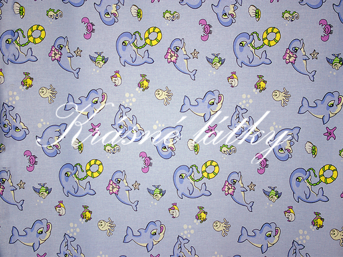 Delfínci - š.220 cm 100% bavlna v pestrých b. na dětské výrobky a dekoraci 