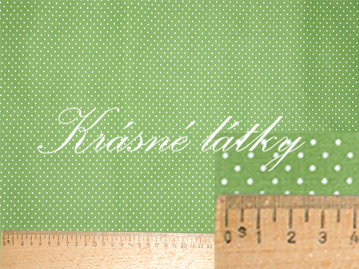 Drobné puntíky 2mm - zelený podklad š. 150 cm, 100% bavlna 
