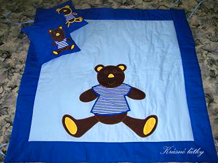 Modrá hrací deka s medvídkem pro chlapečky