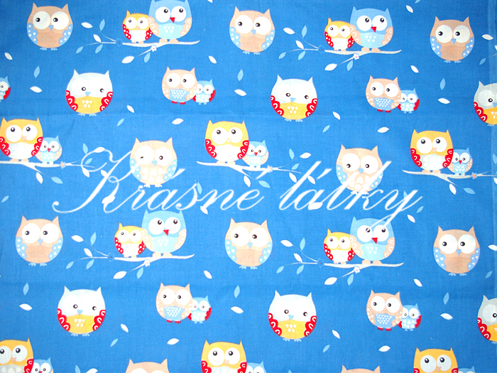 Vyprodáno Sovy- š.160 cm 100% bavlna v pestrých b. na dětské výrobky a dekoraci 