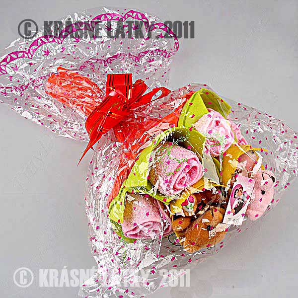 Kytice čtyř růží s medvídkami - bavlněný ručník