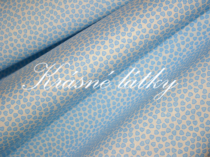 Modrá jemná srdíčka - 100% bavlna š. 160cm Pěkná kvalita!Hladké plátýnko,metráž