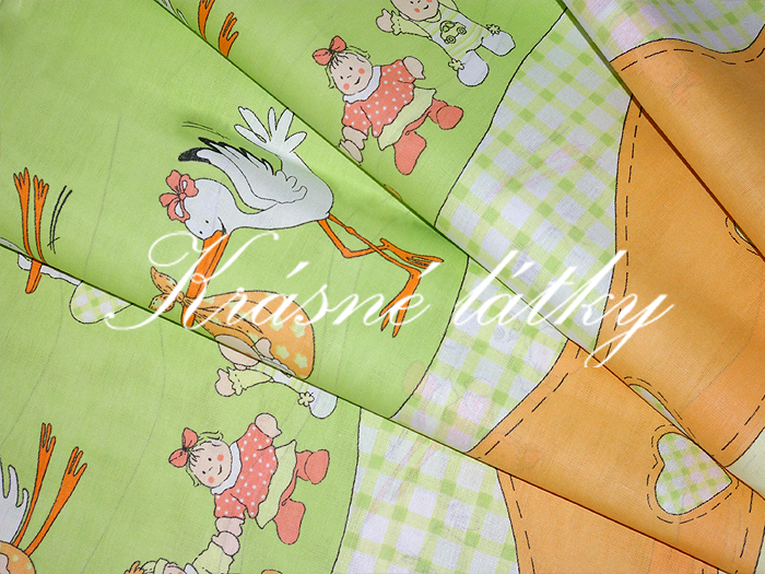 Čáp zelená - 100% bavlna DOPRODEJ