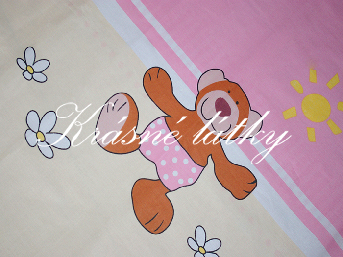 Medvídek s kytičkou - růžový- 100% bavlna