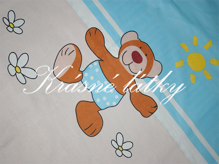 Medvídek s kytičkou - modrý- 100% bavlna