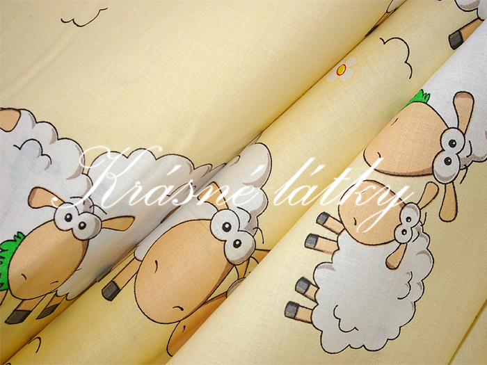 Vyprodáno Ovečky v okrovém/béžovém provedení -  krásná látka např. na dětské povlečení