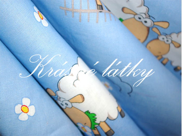 Vyprodáno Ovečky v modrémm provedení -  krásná látka např. na dětské povlečení