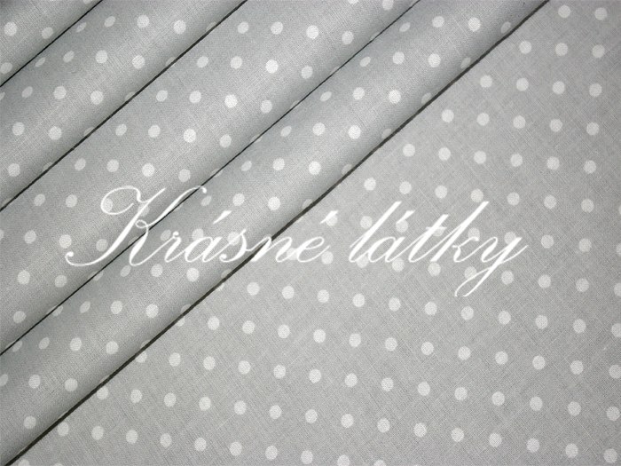 Bílé puntíky 4 mm šedý podklad - 100% bavlna, š. 160 cm, 130 g/m2