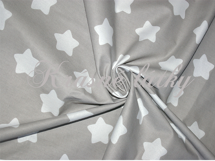 Hvězdy bílé na šedém podkladu - 100% bavlna, š. 160 cm, 140 g/m2