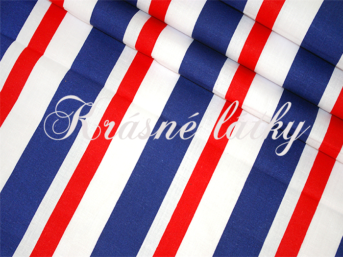 Pruhy červený modrý bílý - 100% bavlna, š. 160 cm, 130 g/m2